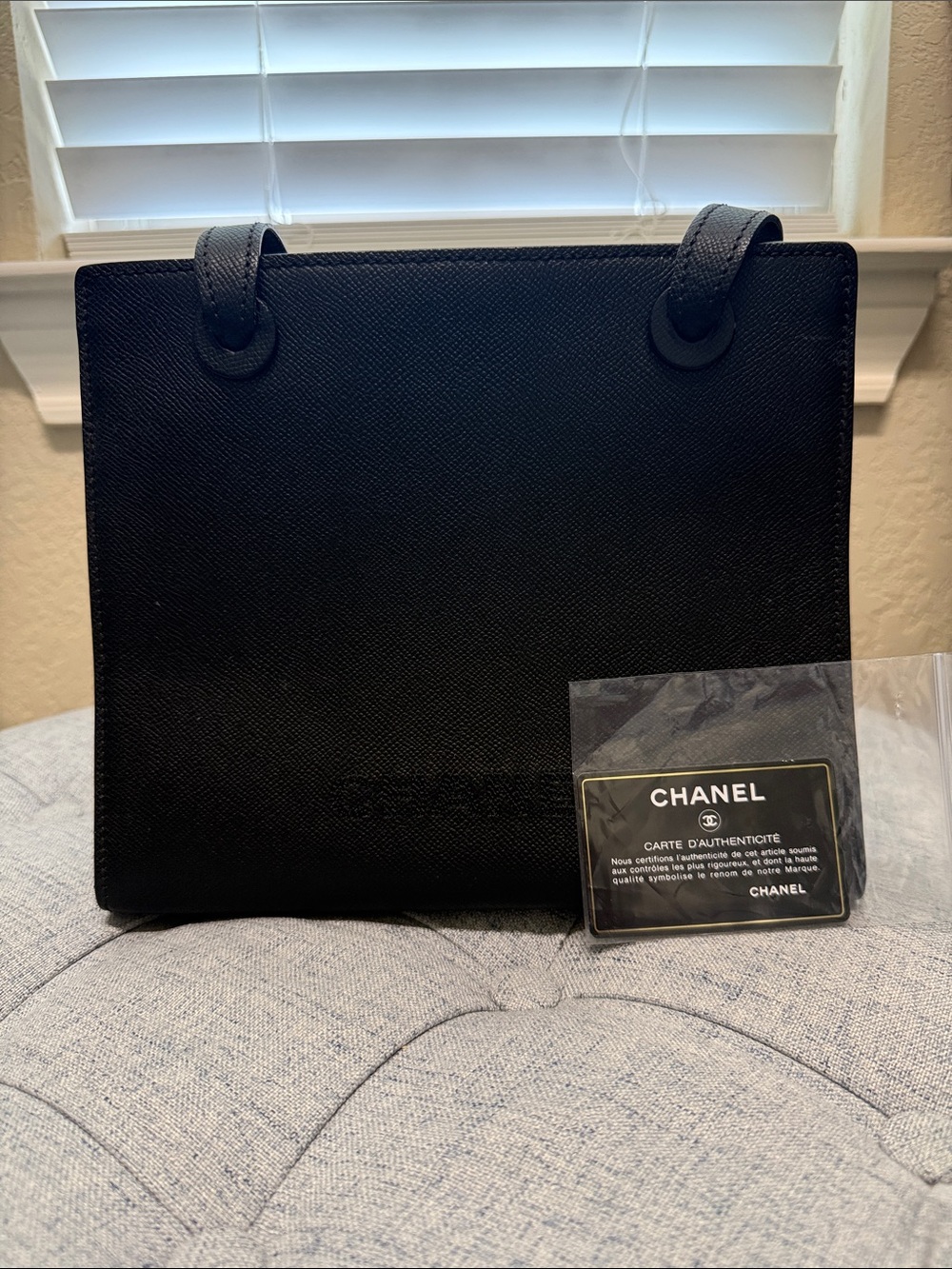 CHANEL Black Structured Leather Shoulder Bag with Top Handles
